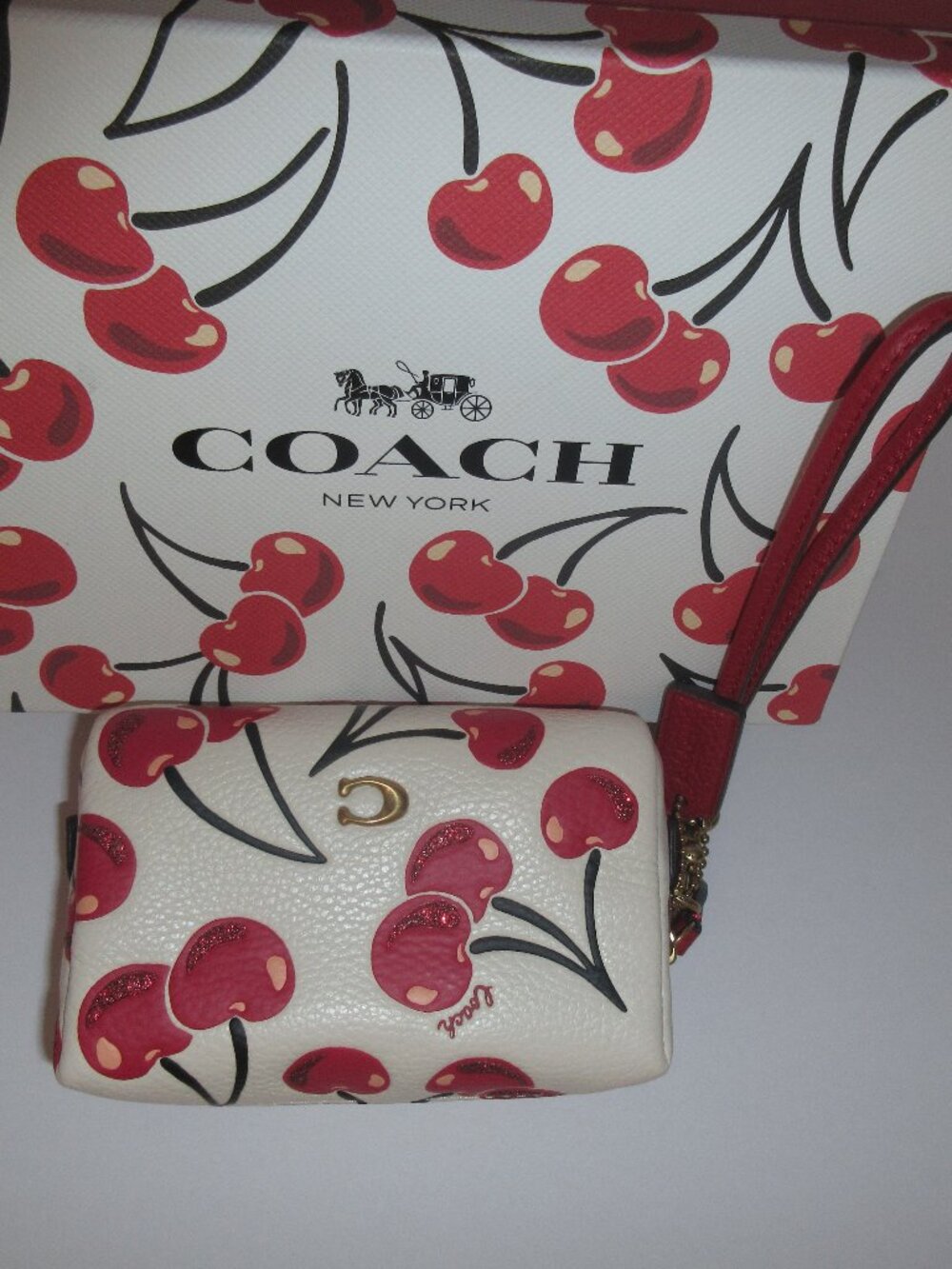COACH - Cherry Print Leather Boxed Cosmetic Pouch, New in box - Picture 6 of 16